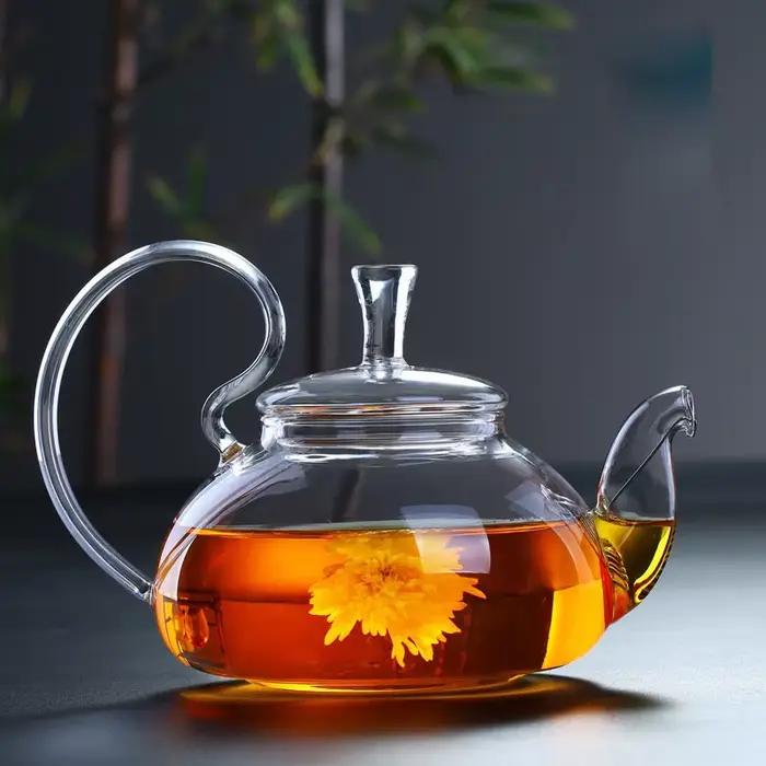 Théière à thé en verre Puer à fleurs, cafetière Kung Fu avec bouilloire à thé résistante à la chaleur pour occasions spéciales et décoration élégante