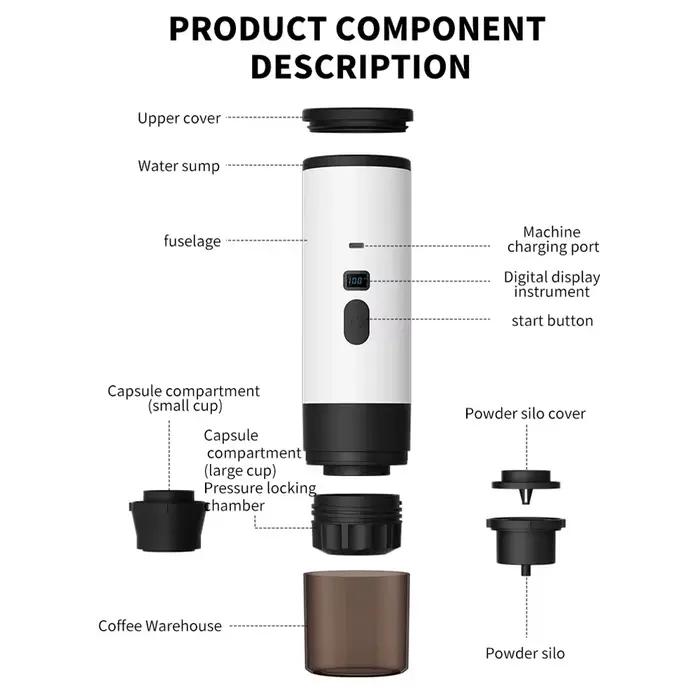 Machine à café expresso électrique portable sans fil 3 en 1 pour déplacements camping et petites pauses café occasions spéciales