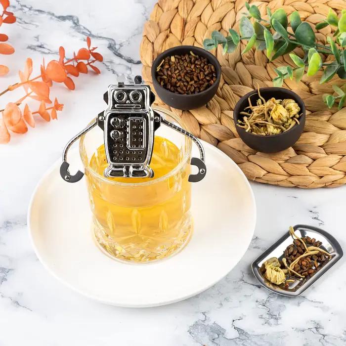 Infuseur à thé Robot passoire à thé en acier inoxydable avec chaîne et plateau d'égouttage