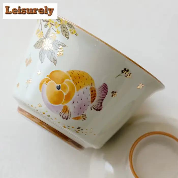 100ml herbe gris or Osmanthus poisson Gaiwan luxe thé Tureen bol à thé avec couvercle Kit théière couverture bol chinois service à thé artisanat