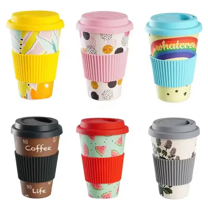 Tasse à café réutilisable YUAYO en fibre de bambou résistante à la chaleur avec couvercle en silicone pour café et thé, idéale pour les voyages et les occasions spéciales ```