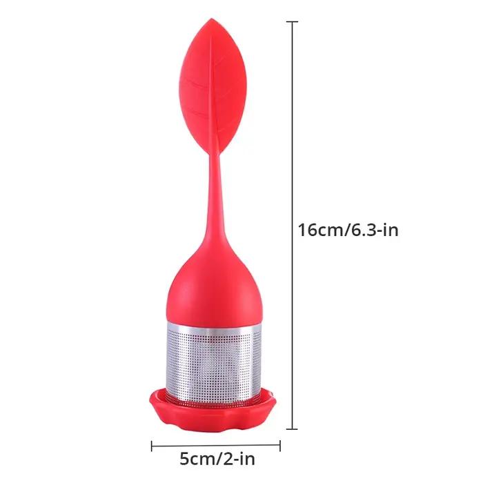 Infuseur à thé - Filtre à thé à mailles fines en acier inoxydable avec poignée en feuille de silicone sans BPA et bac d'égouttage pour tous les thé en feuilles mobiles