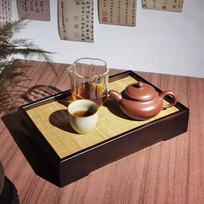 Plateau à thé rectangulaire en bambou pour maison et bureau, design minimaliste, capacité 1300 ml, nouvelle tradition chinoise, idéal pour réunions et détente