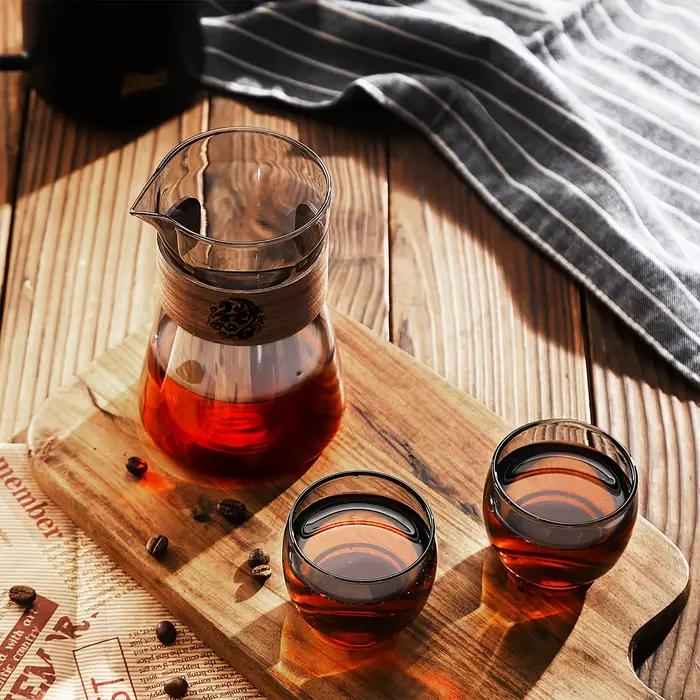 Carafe à café en verre de 16 oz avec couche thermorésistante en bois