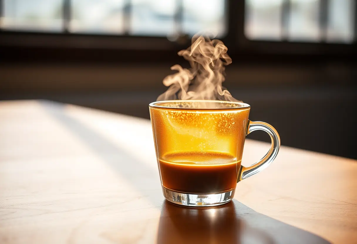 Une tasse de café fumante soulignant l'importance de la température de brassage